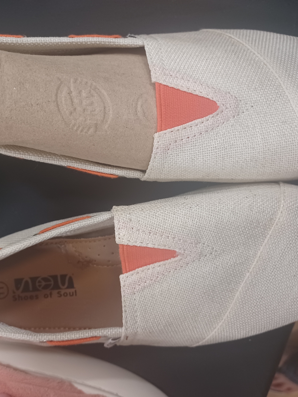 SAS White Canvas Slip-On Flats with Coral Accents